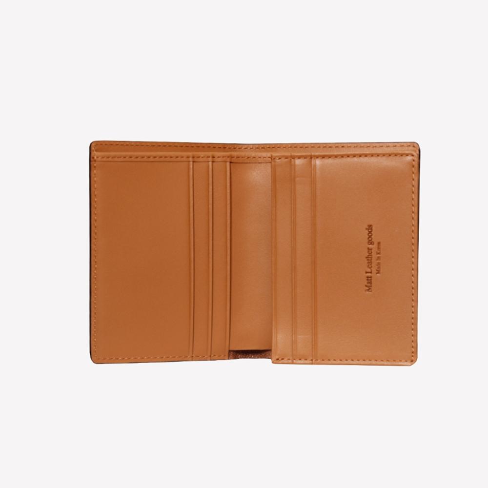 Matt Embossed Cowhide Initial Engraving Card Holder Brown
