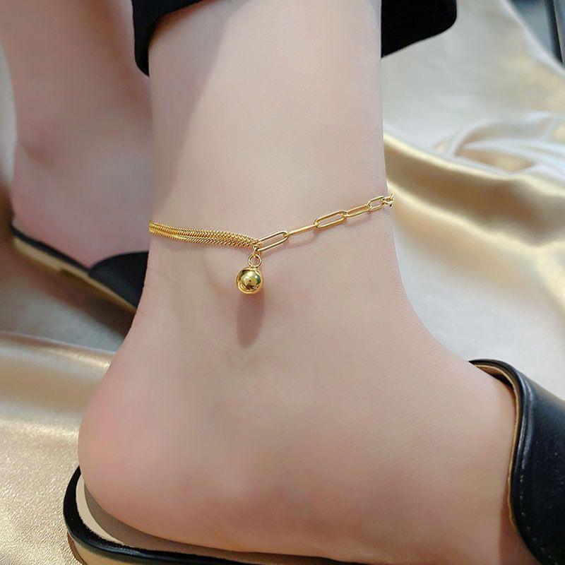 Tide Double-Layer Heart Anklet: 18K Gold-Plated Titanium Steel, Non-fading Fashion Light Luxury for Women