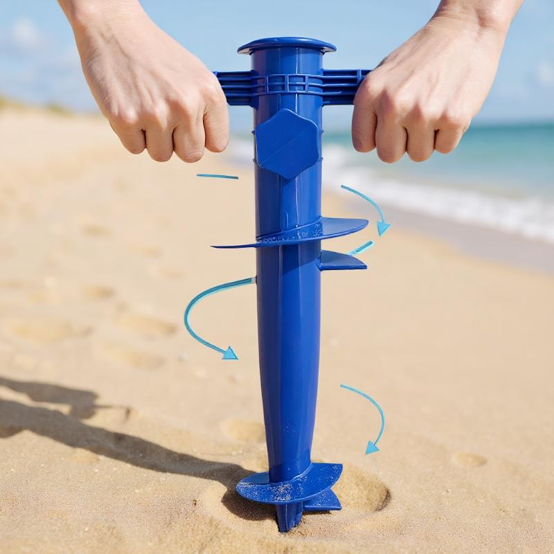 Durable Adjustable Plastic Umbrella Base; Anchor Spike for Beach and Patio; Garden Sun Shade Stand; Ground Fixing Auger.