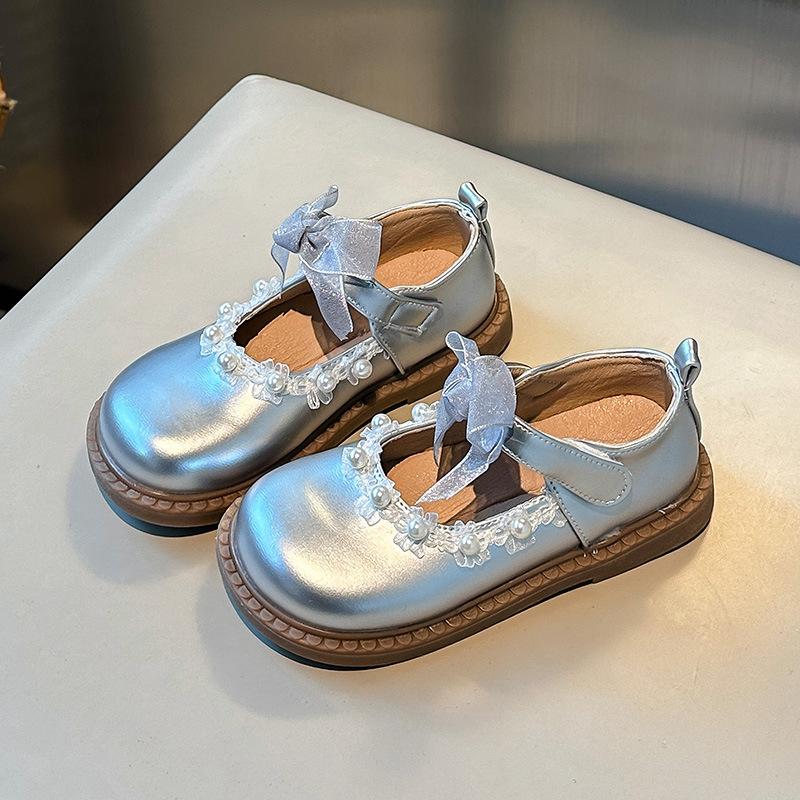 Scarpe Principessa Bambina Punta Tonda Rete Pizzo Fiocchi Scarpe in Pelle per Bambini Antiscivolo Morbide 025 Nuove Scarpe Piatte Bambina Fiori Dolci Eleganti