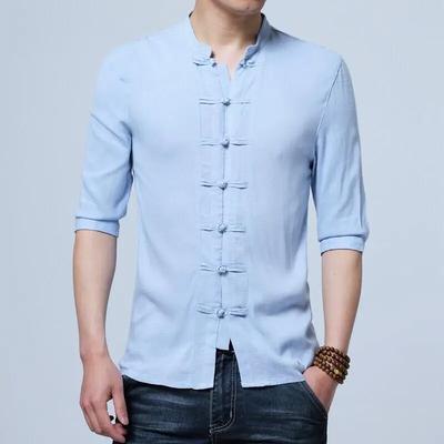 Traditionele Chinese Stijl Overhemden Mannen Korte Mouw Katoen Linnen Overhemden Man Kung Fu Tai Chi Tang Pak Tops Mannen Vintage Shirt