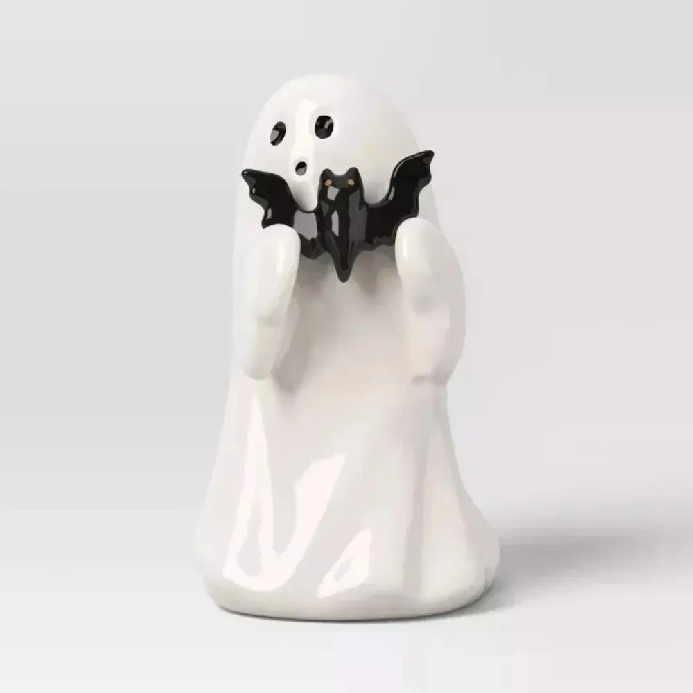 Halloween Specter Ornament Black Bat Resin Figures Statue Miniature Size Pink Pumpkin Specter Holding Pumpkin Party Accessories