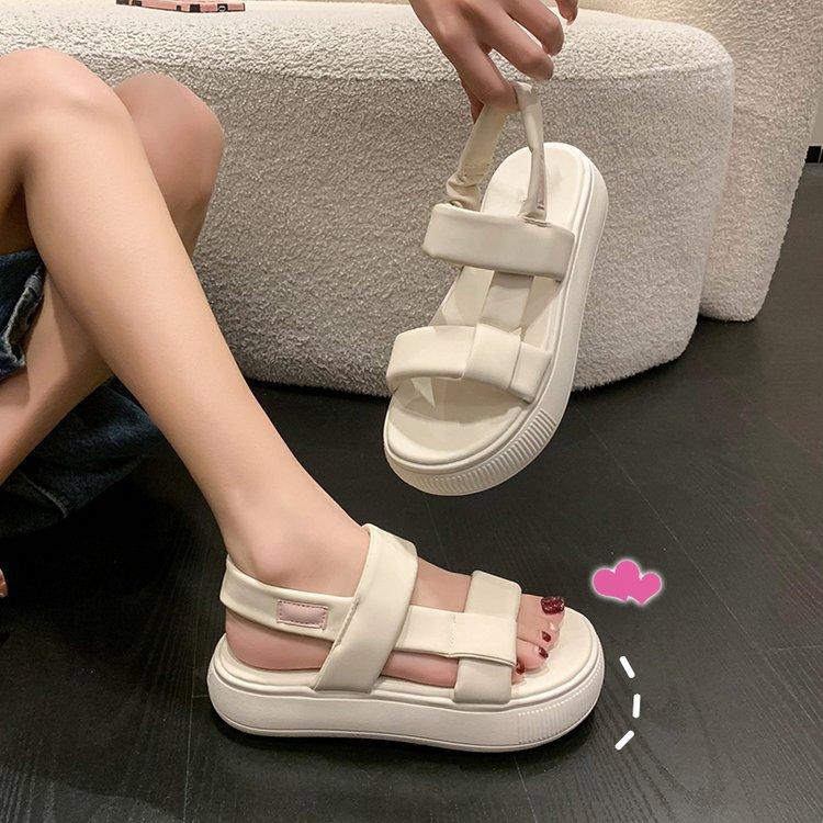 Fashion Spring and summer flat thick-soled sandals Korean version Velcro round-toed casual sandals Roman bread shoes for women