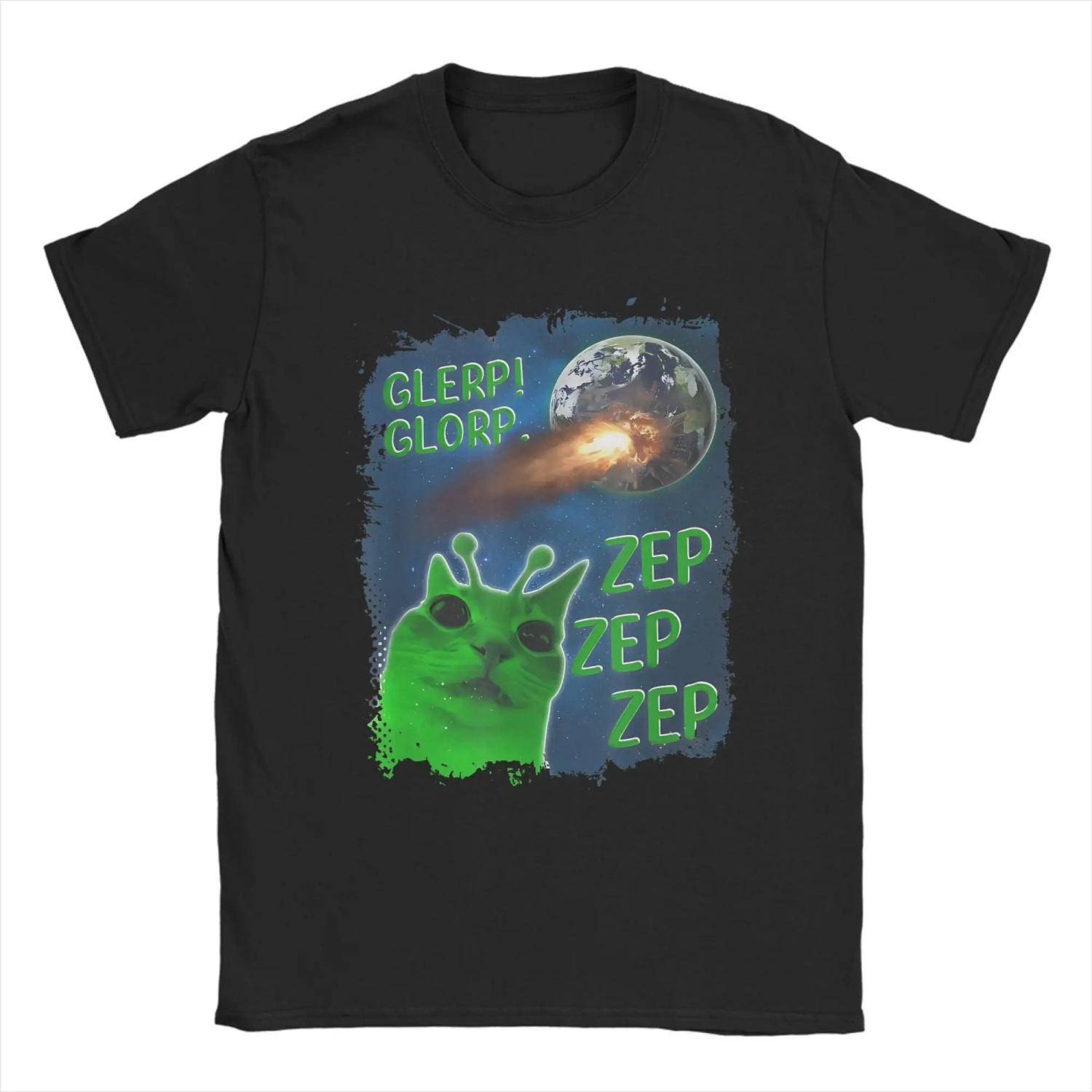 

Glerp Glorp Funny Alien Cat Cat Meme T Shirt for Men 100% Cotton Humorous T-Shirt O Neck Tee Shirt Short Sleeve Clothing Party S чёрный