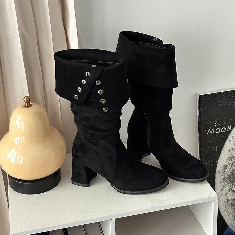 Versatile Design Thick Heel Tall Knight Boots Women's Autumn and Winter Retro Suede High Heel Boots Maillard Fashion Boots