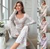 European & American Style Floral Long Sleeve Pajama Set for Women - Autumn/Winter