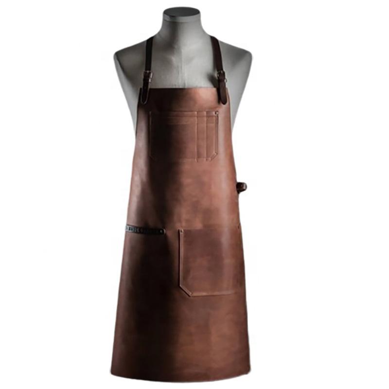 Pu Apron Waterproof And Oil-Proof Apron Bar Barbecue Kitchen Chef Baking Multi-Pocket Practical Leather Apron 80*60 коричневый
