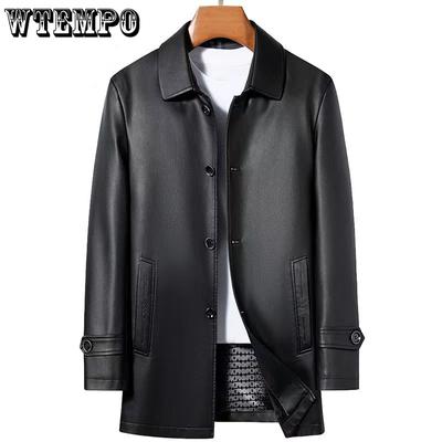 Winter Leder Lederjacke Herren Mittellange Herren Schnalle Casual Leder Windbreaker gepolsterte und verdickte Jacke