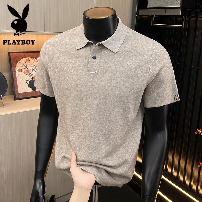 PLAYBOY Men's Solid Color Business Casual Short-Sleeve Knit Polo Shirt