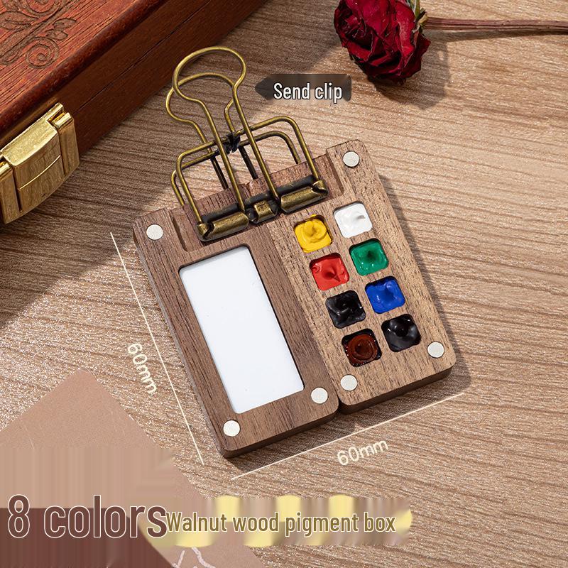 Mini Watercolor Walnut Box: Portable Travel Sketchbook & Palette