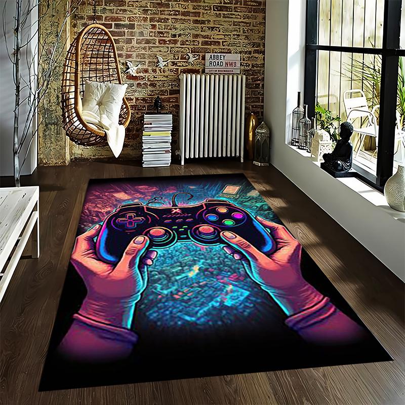 Gaming-Themed Carpet with Controller Design, Vibrant Colors, Neon Style Suitable for Use As an Anti-slip for Living Room Bedroom Sofas