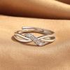2026 Fashion Diamond Ring Twist Arm Curve Open Ring Women's Design Hollow Double Line Index Finger Ring Jewelry