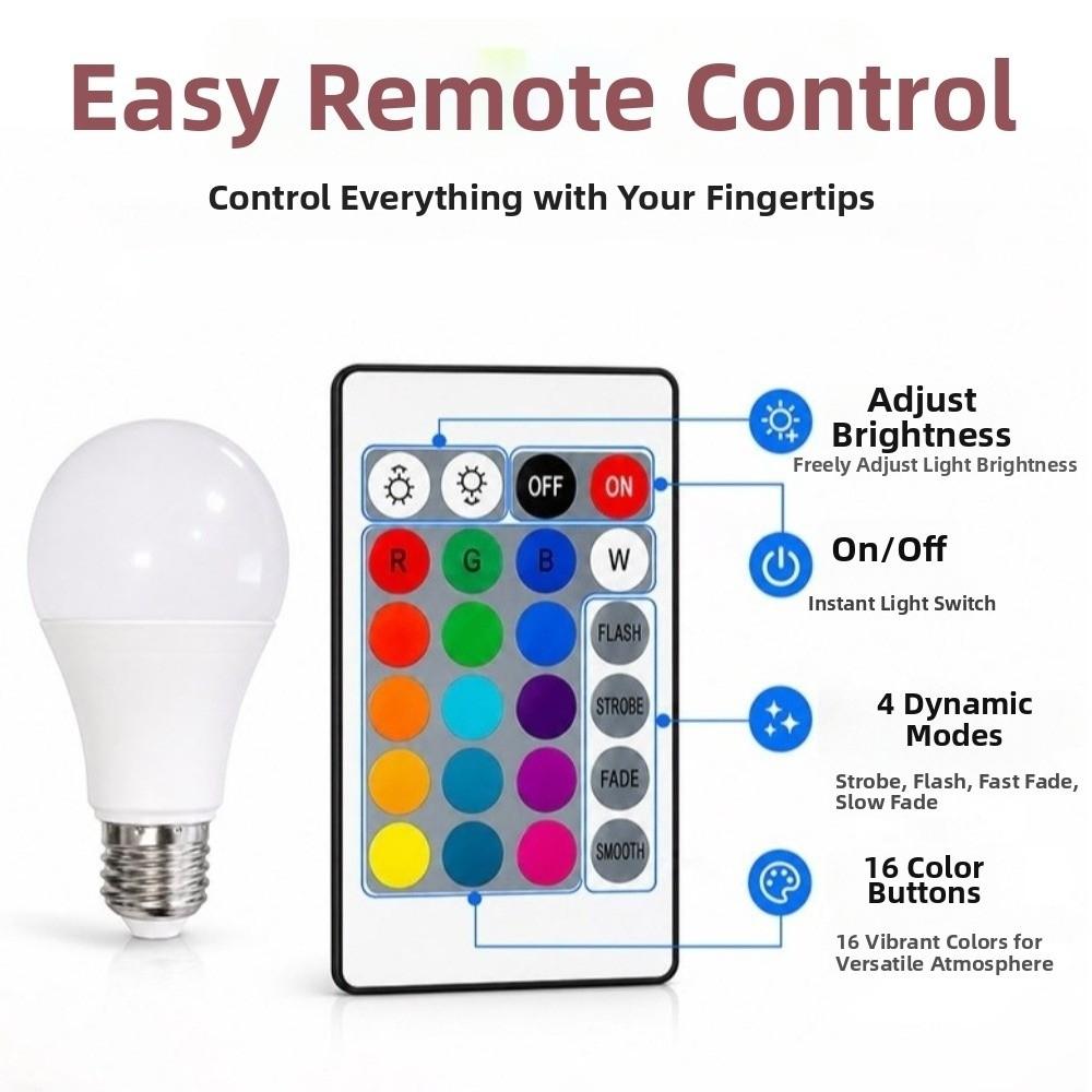 Adjustable Brightness Dimmable Light Bulb Multicolor Lighting Tools RGB Color Changing Light Bulb