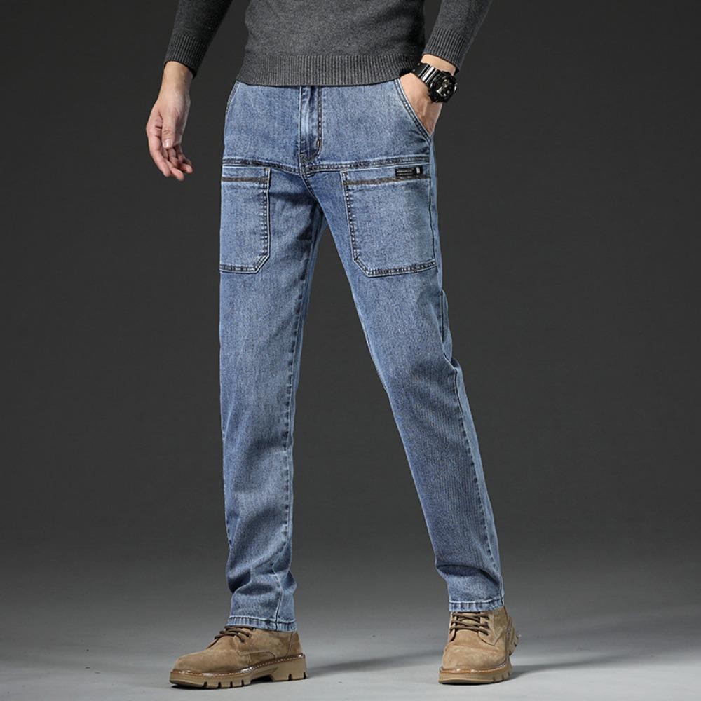 

2026 New 6 Pockets Design Men s Denim Jeans Skinny Full Length Pants with High Elasticity Slim Pants Man Fashion Mid-waist Jeans 28 светло-синий