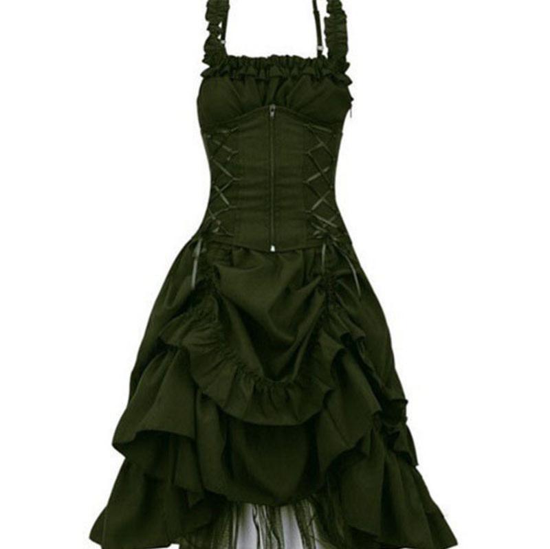 Euro-American Gothic Lolita Ball Gown: Slim, Irregular Lace-up Corset Dress