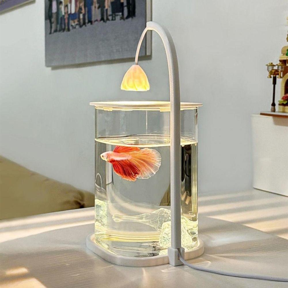 Aquarium Setup High Transparency Acrylic Landscape Fish Tank LED Light with Lid Goldfish Tank Shatterproof Fishbowl for