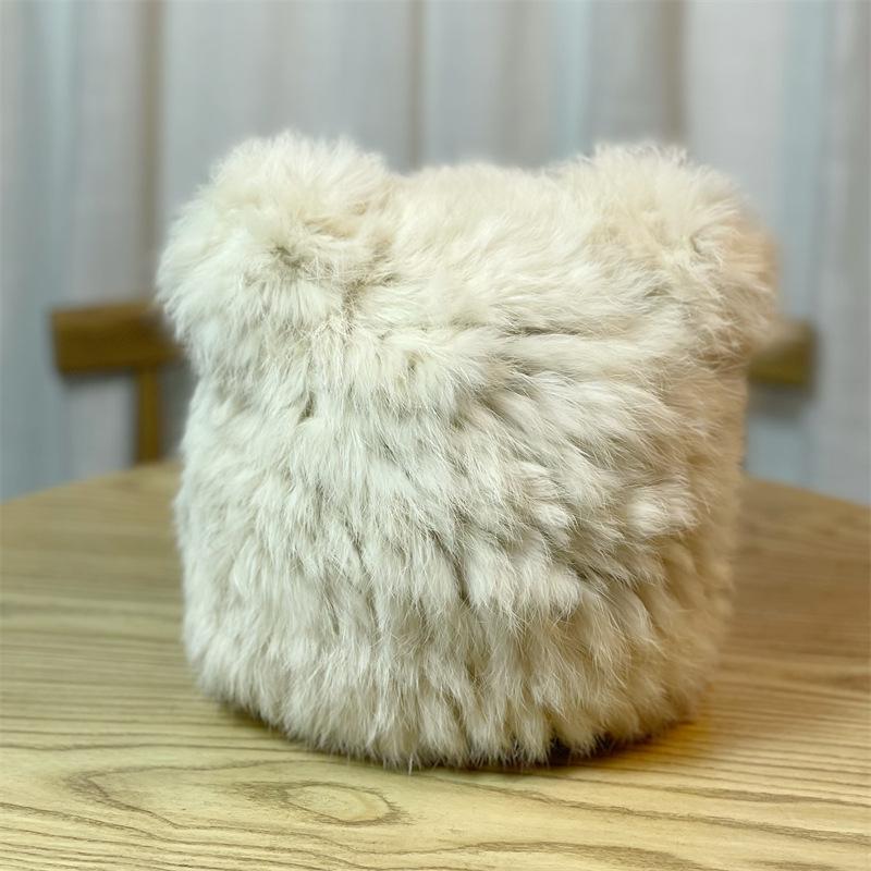 Bear Ears Rabbit Fur Hat Women's Autumn and Winter Woolen Hat Baotou Hat Warm and Show Face Small Knitted Fur Hat Rex Rabbit Fur