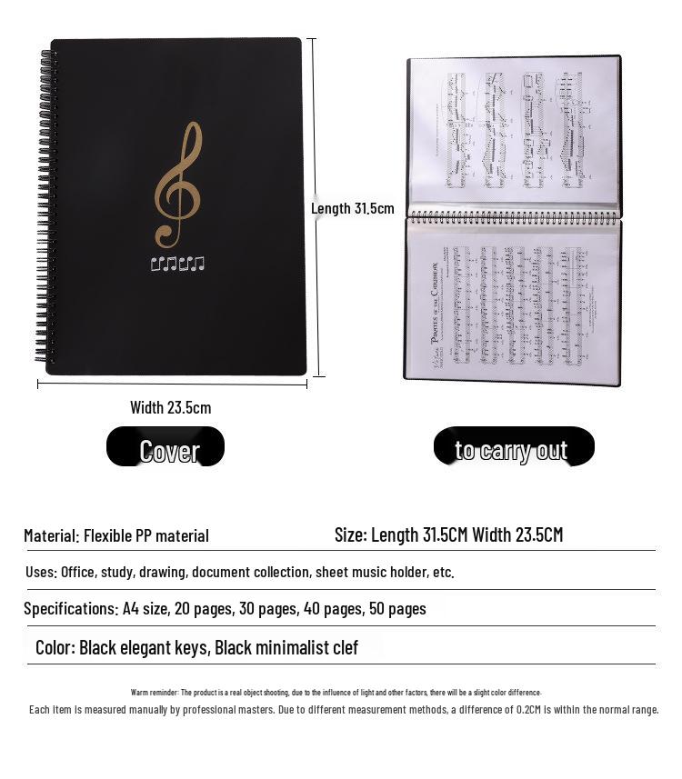 A4 Průhledný vícevrstvý pořadač na noty - Černý