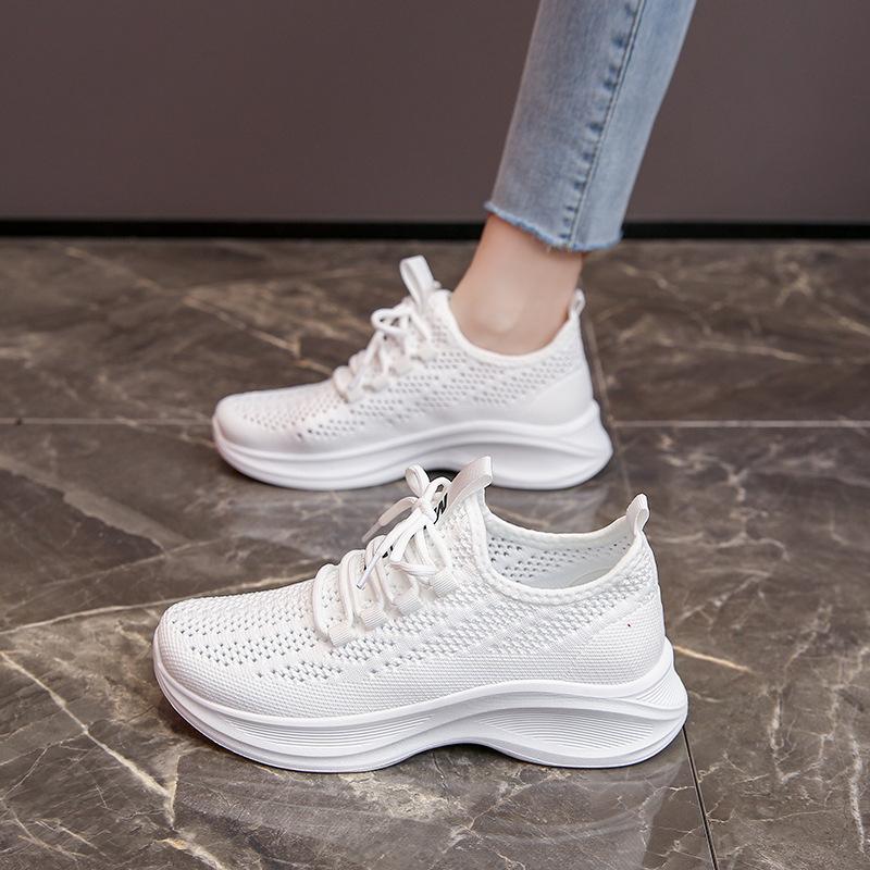 Women's Sneakers Lightweight Breathable Running Shoes Soft Soles Non-slip Student Training Shoes Fashion Thick Soled White Shoes