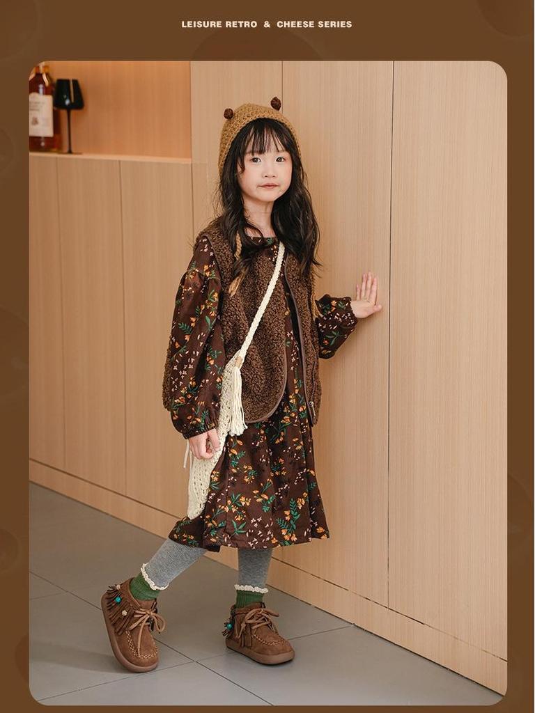 2025 Girls' Retro Style Suede Leather Boots with Beaded Tassel - Autumn/Winter Collection