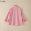 ZANZEA Women Casual Turn Down Collar Loose 3/4 Sleeve Splice Blouse