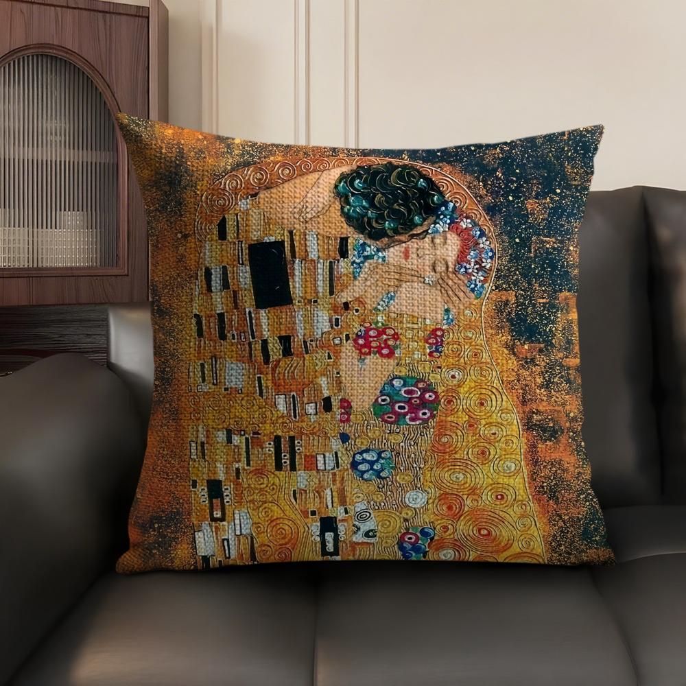 GGustav Klimt Oil art Cushion Cover Natural Linen Organic Fabric DoubleSided Printing Sofa Home Decor Gift Pillow Case