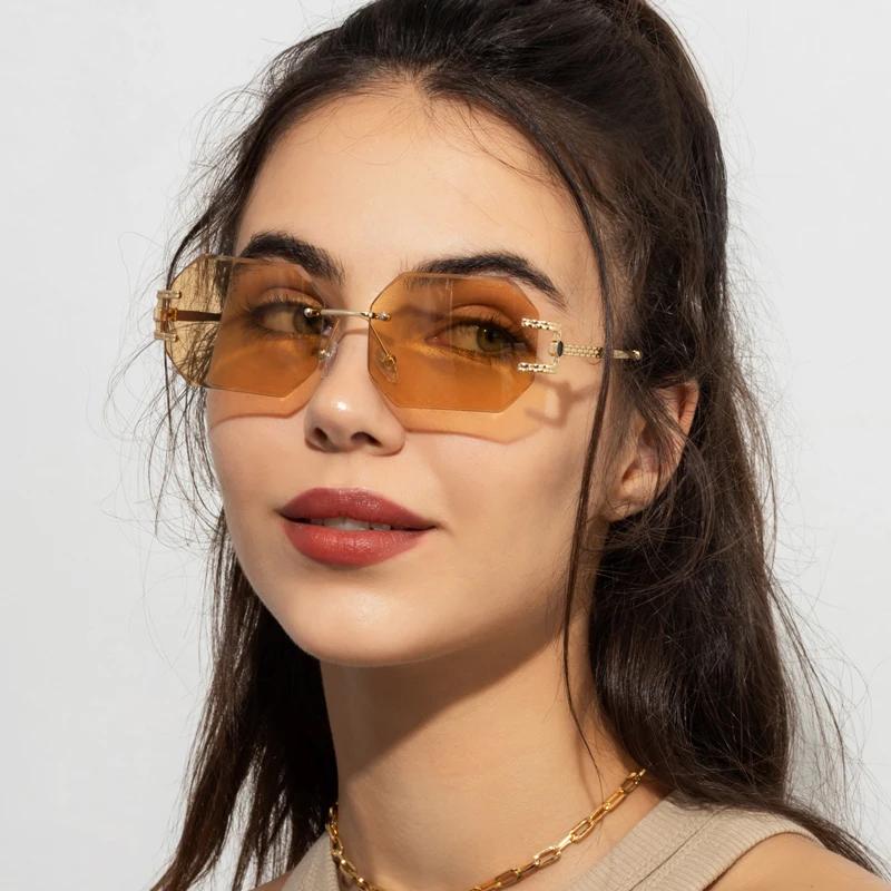 Retro Sunglasses Women Brand Designer Rimless Polygon Sun Glasses Fashion Shades Square Cutting Lens Ladies Frameless Eyeglasses