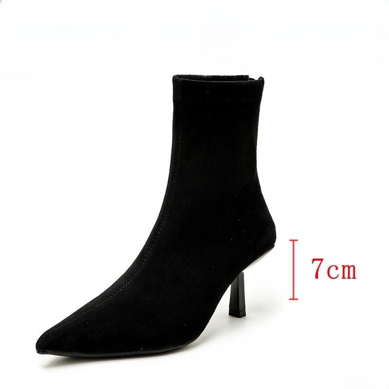 Fashion Pointed toe stiletto short boots for women 2025 autumn and winter new slim boots back zipper French Chelsea stretch short boots