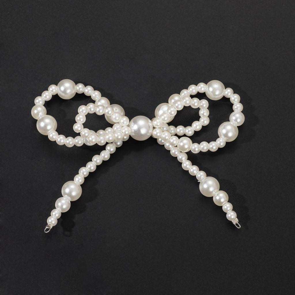 Handcrafted Beaded Bow Pearl Hair Clip & DIY Accessory