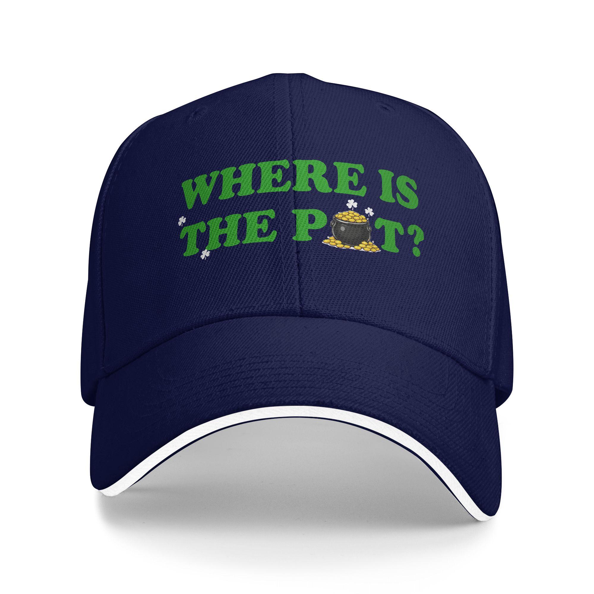 

St Patricks Where Is The Pot Casual Baseball Cap Summer Trucker Hat Quality Outdoor Gym Snapback Cap Men Trendy Baseball Caps One Size темно-синього кольору