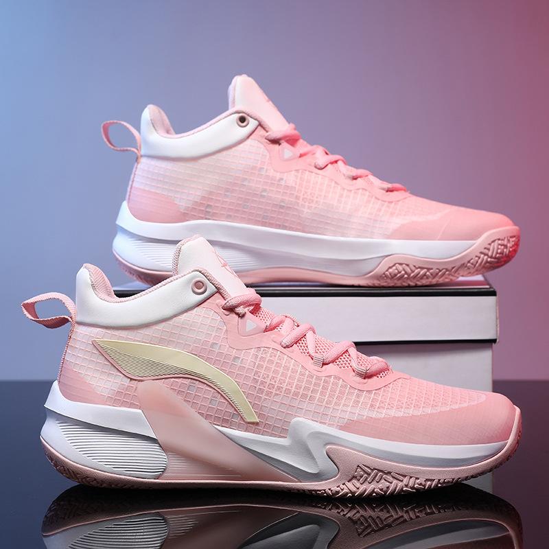 

Guochao новые износостойкие и нескользящие профессиональные практичные баскетбольные кроссовки мужские амортизация и отскок студенческие сетчатые дышащие спортивные беговые 45 розовый