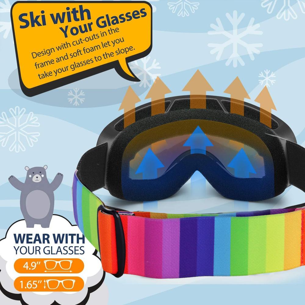 Kids Snowmobile Goggles Boys Girls Snowboard Glasses Snow Sports for Children Age 4-12 Anti Fog UV Protection Ski Skiing Goggles