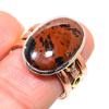 Natural Mahogany Obsidian Two Tone 925 Sterling Silver Jewelry Ring S.7.5 p6O24