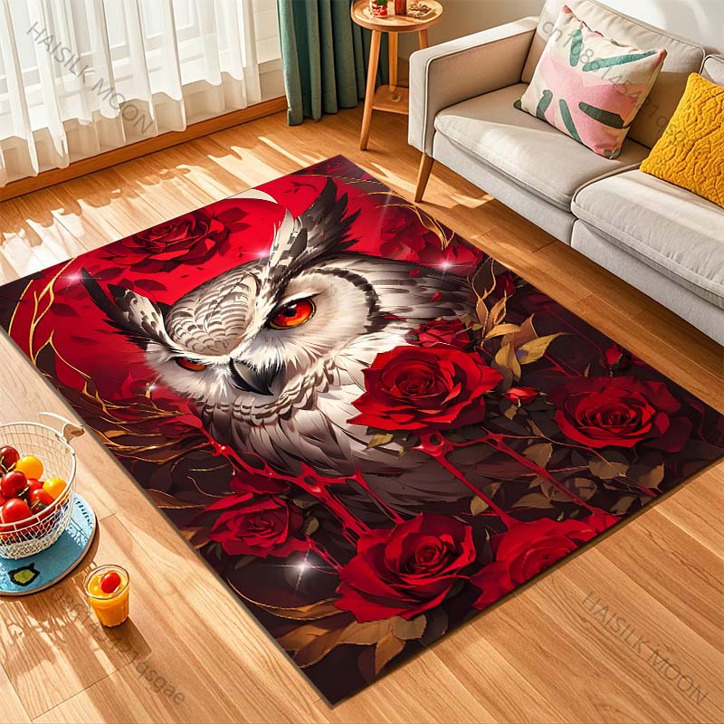 1PC Owl and Red Roses Pattern Rug Carpets for Bedroom Living Room Sofa Mat Creative Door Mat Cloakroom Home Decor