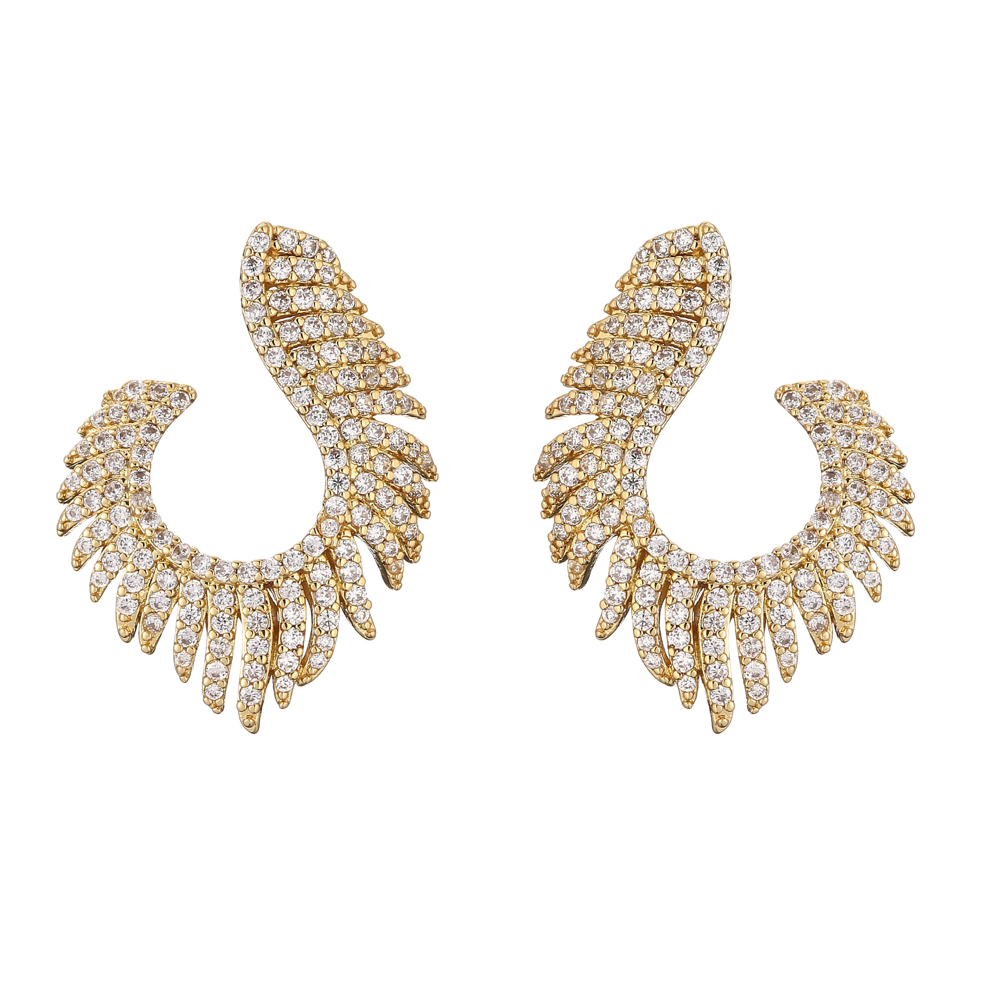 

HECHENG,Shiny Zirconia Ear Studs Fashion Female Daily Wearable Accessories Copper Color Zircon for Engagement Ceremony золотой