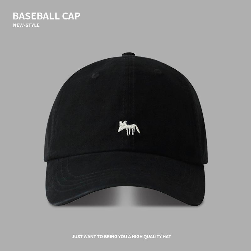 Cartoon Little Fox Embroidered Baseball Cap Spring and Summer Sun Protection Visor Hat Soft Top Big Head Circumference Couple Cap