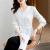 Francuska koszula szyfonowa z dekoltem w serek damska wiosenna biała koszula z długim rękawem temperament talia spódnica koszula