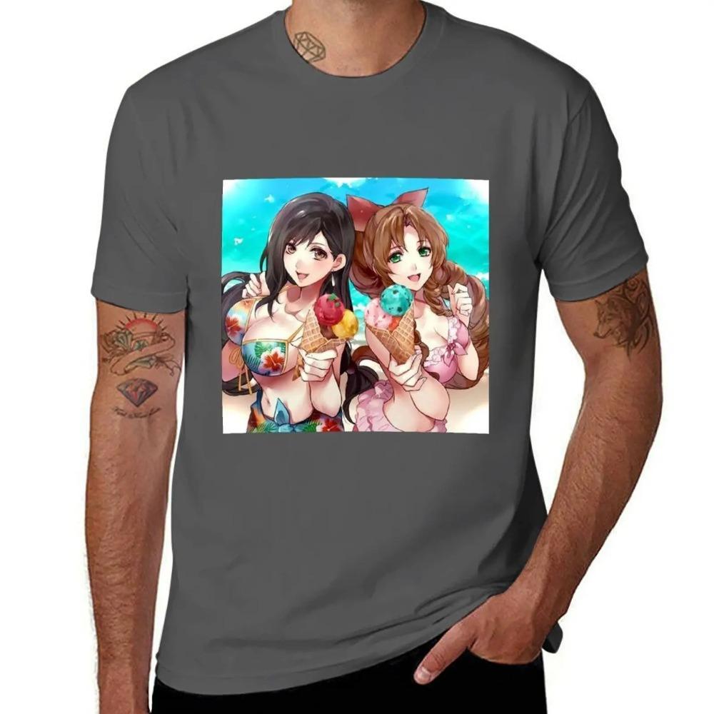 Final Fantasy VII Tifa & Aerith Summer Beach Oversized T-Shirt, Anime Game Graphic Tee, Unisex Casual Top 4XL