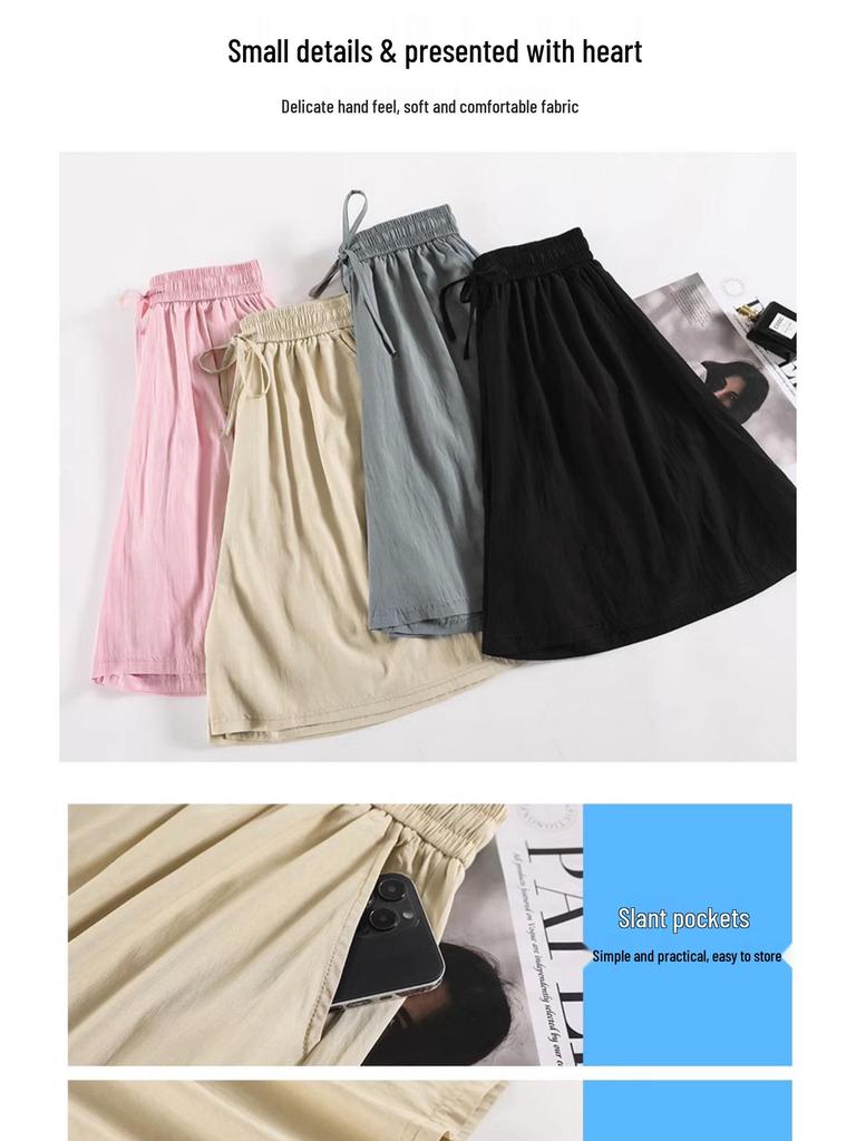 Yamamoto Women's Ice Silk Wide-Leg Summer Shorts - Petite, Casual, High-Sense, Lightweight