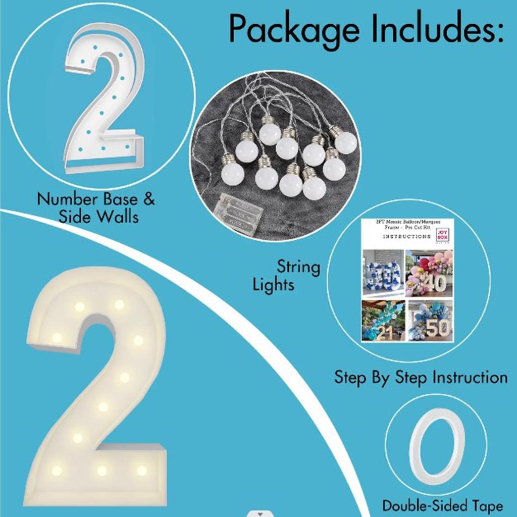 1Pc 91.5cm Light Up Digital Marquee Frame KT Board Number 0-9 Plug-in KT Board Party Decor Light Birthday Anniversary Decoration-Cool White Light