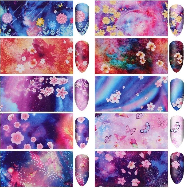 10pcs/box Nail Foil Sticker Set Starry Sky Adhesive Wraps Transfer Paper Nail Art Sticker