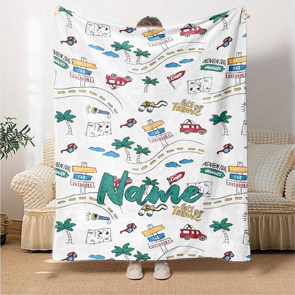 Custom Name Cute Cars Theme Printed Blanket - Perfect for Couch, Bed, Travel & Outdoor Use | Machine Washable, Cozy & Durable.