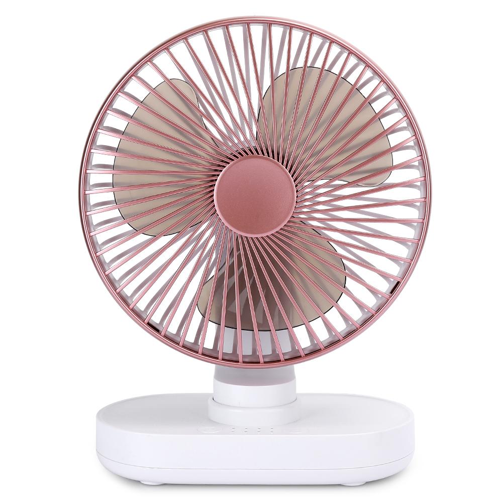 USB Desktop Fan Mini 4‑Speed Small Rechargeable Home Office Desk Mute Table Shaking FansRose Gold