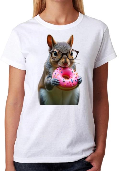 Squirrel Eating A Donut Ladies T-Shirt S