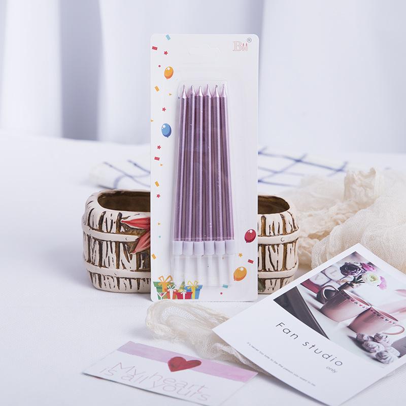 

6pcs/set Multi Color Cake Candles Golden Long Thin Birthday Candles Cake Decoration Safe Flame Wedding Birthday Party Supplies розовый