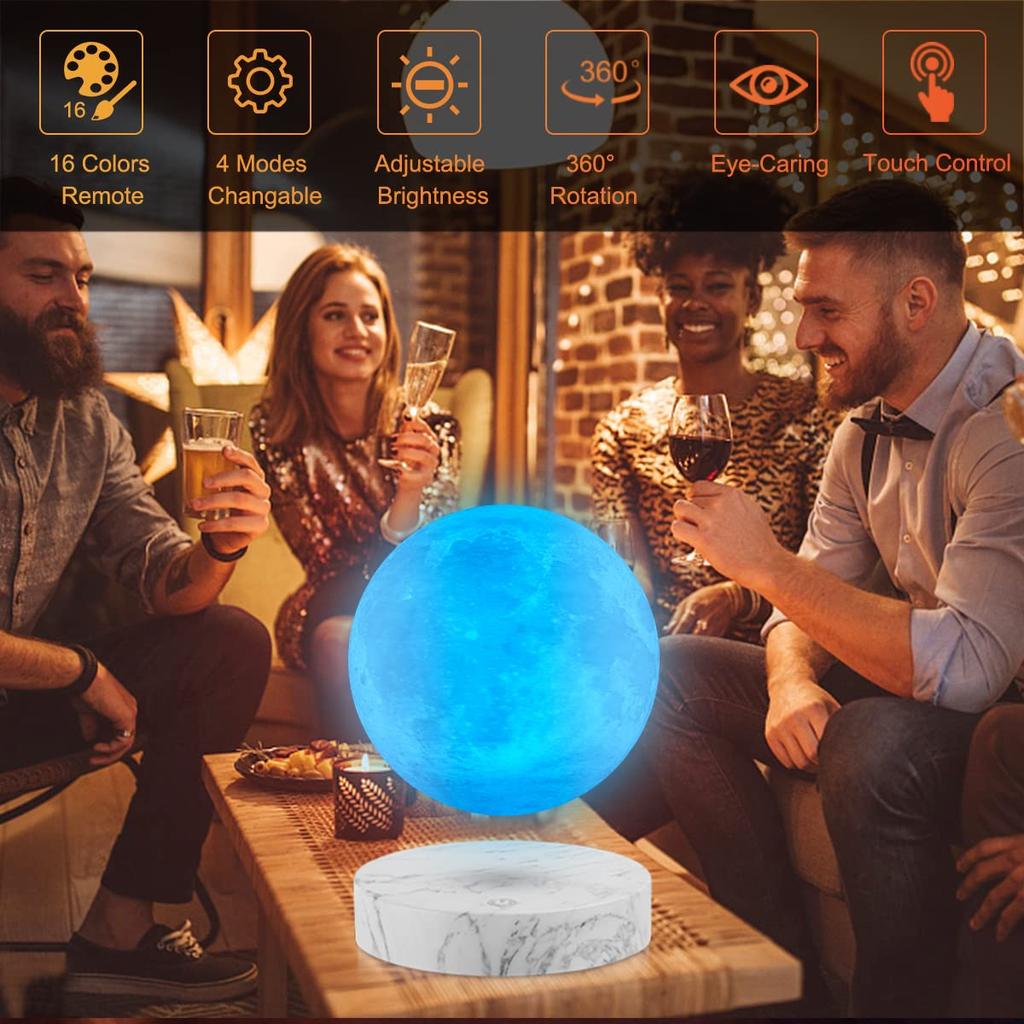 Floating Moon Lamp - Rotating 3D Printed Moon Light with 16 LED Lighting Modes, Magnetic Floating Night Light, Unique Gift for Christmas, Room Decor