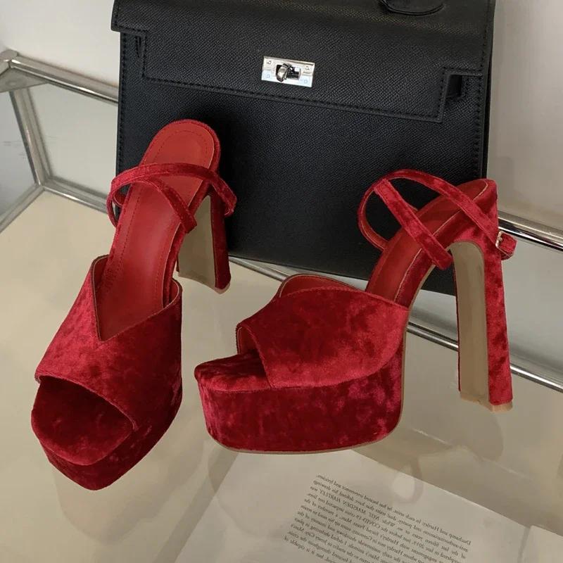 Eilyken Sandali da Donna con Plateau Chunky, Punta Quadrata Bassa, Tacco Alto Elegante, Cinturino con Fibbia, Scarpe da Donna per Matrimonio e Banchetto