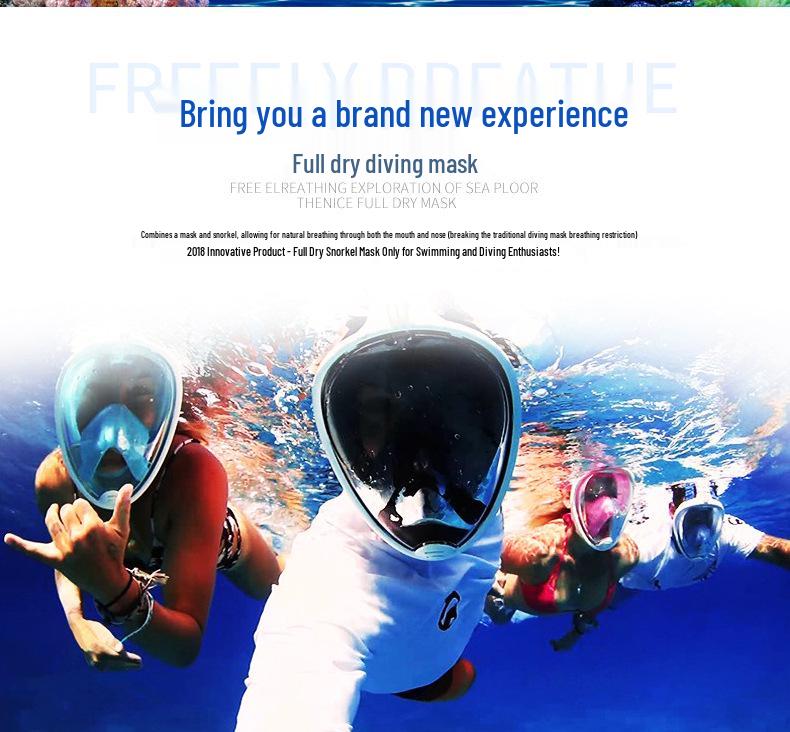 Sada pro šnorchlování pro dospělé: Silikonová potápěčská maska a brýle s plně suchým šnorchlem.