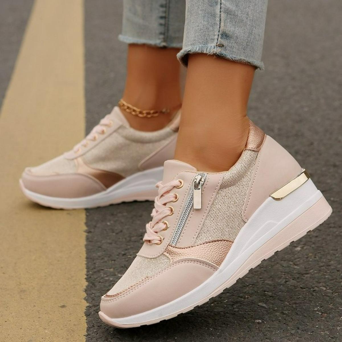 Large Size Single Shoes Women s Four Seasons Sports Shoes Lace-up Trend Fashion Women s Single Shoes EU43/CN44 розовый