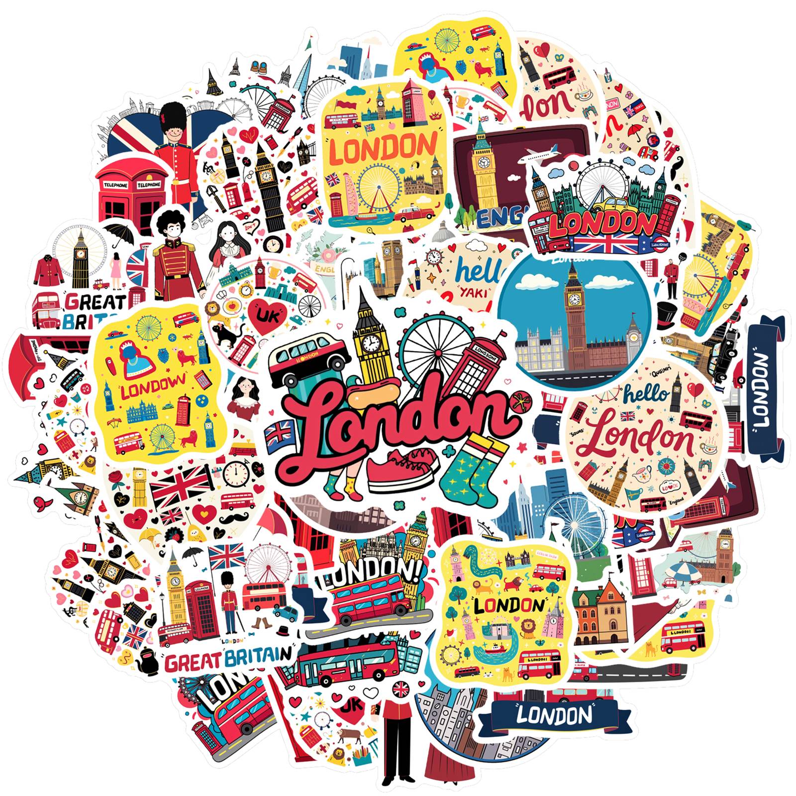 35pcs Cartoon British Culture Stickers Cute Landmarks Stationery Stickers London Stickers For DIY Phone Guitar Laptop Notebook